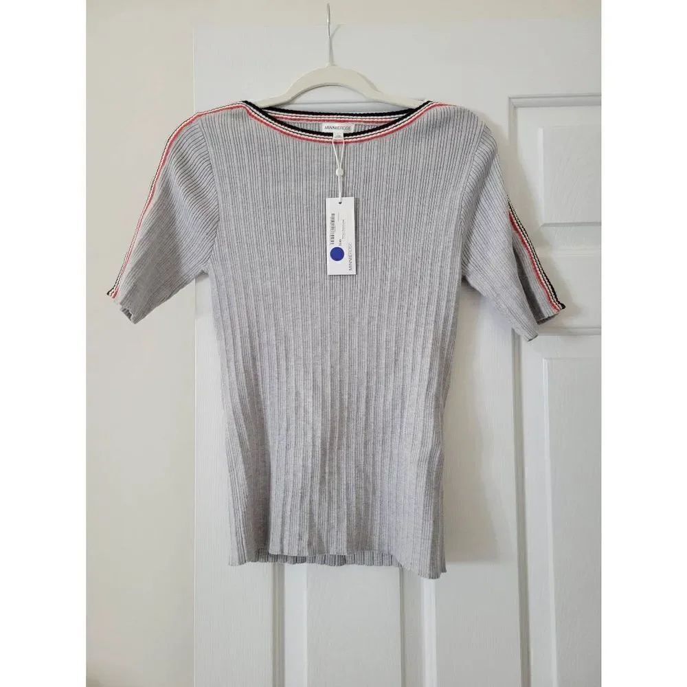 Minnie Rose Ripped Crew With Tipping L NWT